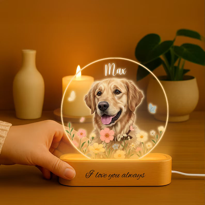 Personalized Dog Portrait LED Night Light, Custom Pet Memorial Gift, dog lover gifts