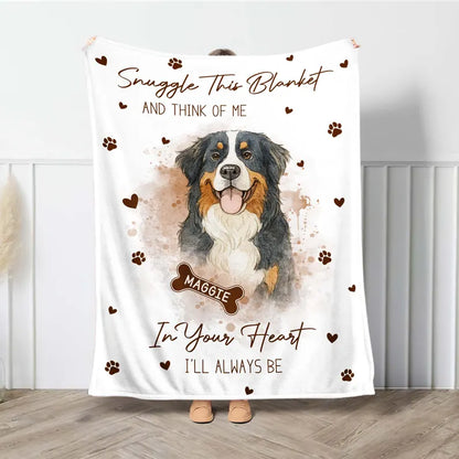 Snuggle This Blanket and Think of Me - Personalized Dog Memorial Photo Blanket - Pet Loss Remembrance Gift