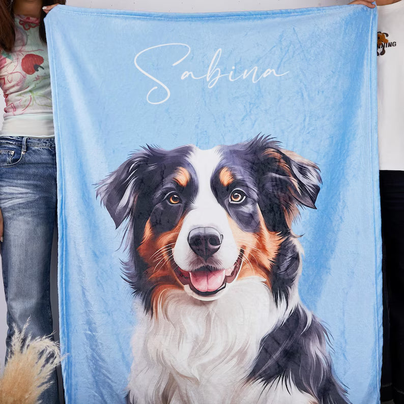 Personalized Pet Photo Blanket: Custom Fleece Dog/Cat Mom Gift Custom Dog Portrait Blanket Personalized Dog Blankets Cat Picture Blanket