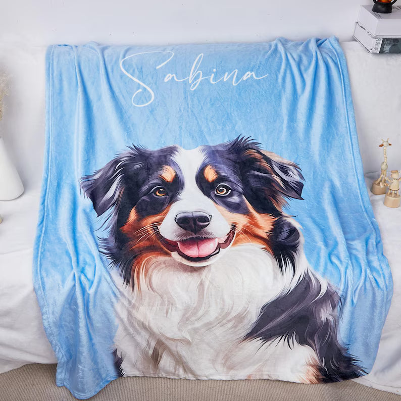 Personalized Pet Photo Blanket: Custom Fleece Dog/Cat Mom Gift Custom Dog Portrait Blanket Personalized Dog Blankets Cat Picture Blanket