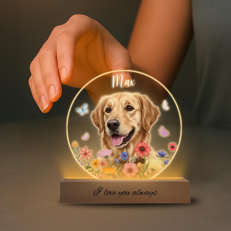 Personalized Dog Portrait LED Night Light, Custom Pet Memorial Gift, dog lover gifts