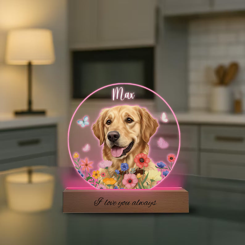 Personalized Dog Portrait LED Night Light, Custom Pet Memorial Gift, dog lover gifts