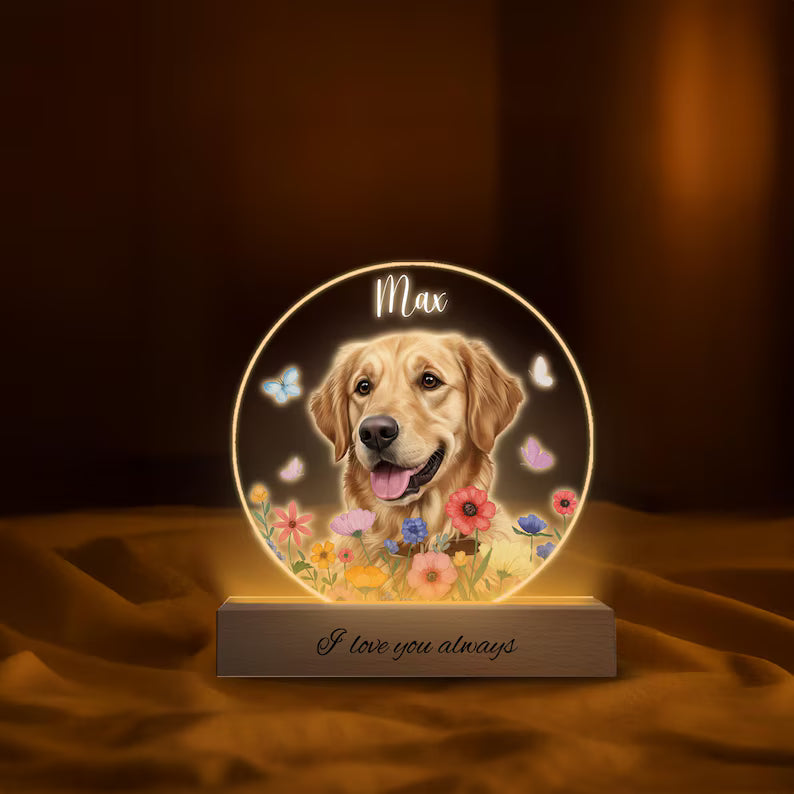 Personalized Dog Portrait LED Night Light, Custom Pet Memorial Gift, dog lover gifts