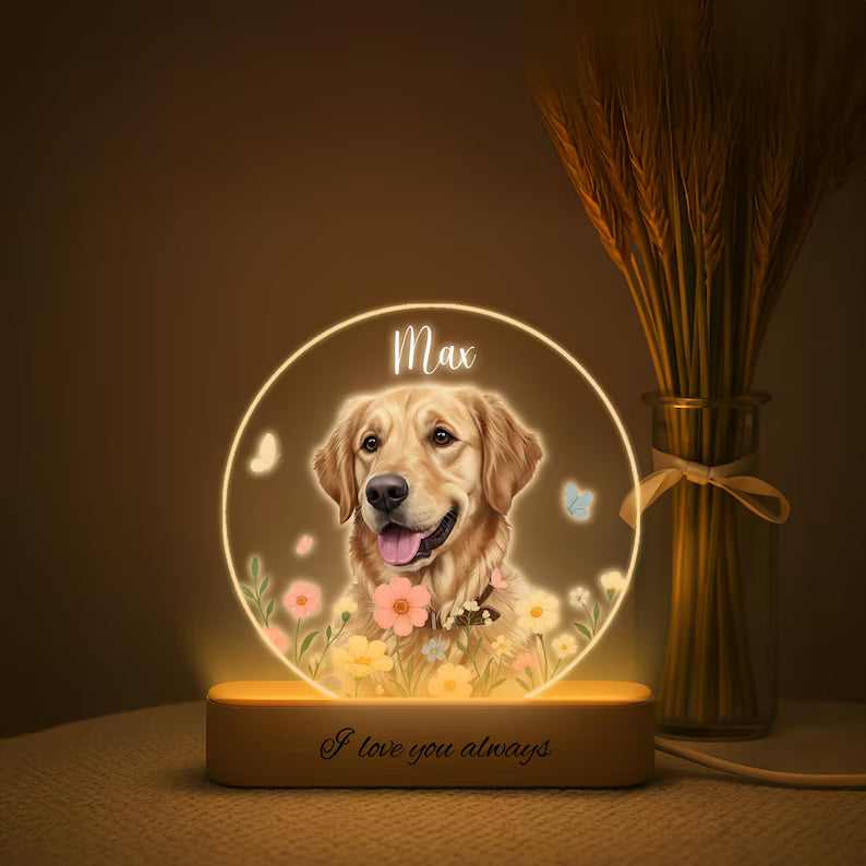 Personalized Dog Portrait LED Night Light, Custom Pet Memorial Gift, dog lover gifts