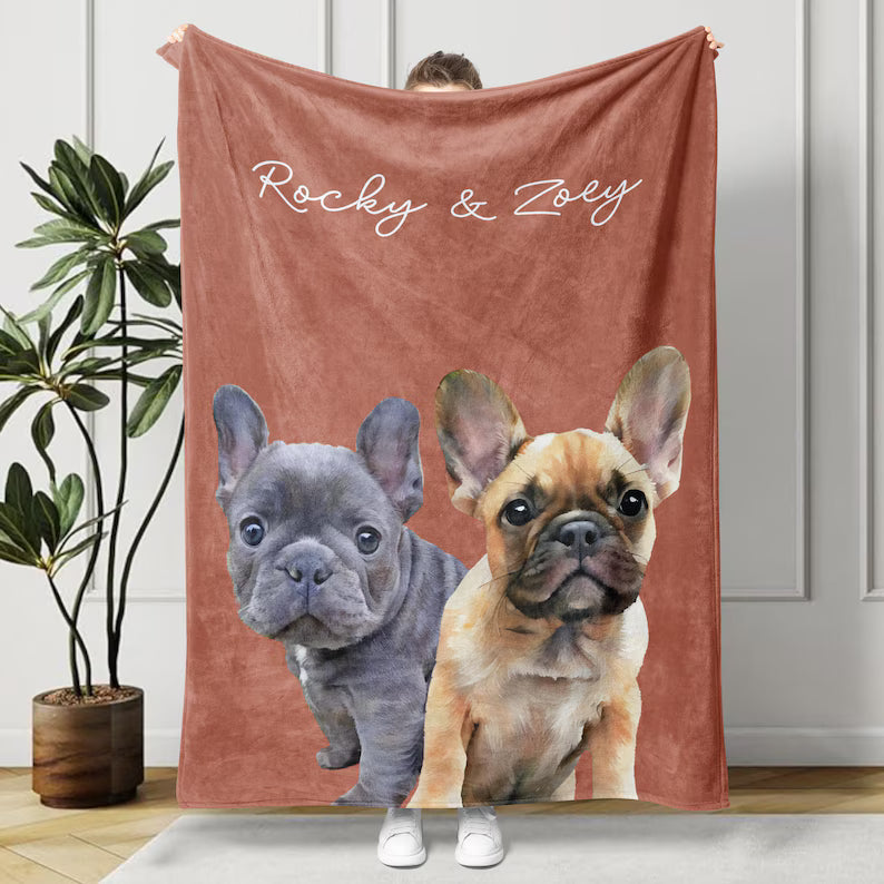Custom Pet Photo Blanket, Personalized Dog Portrait Blanket, Pet Memorial Gift