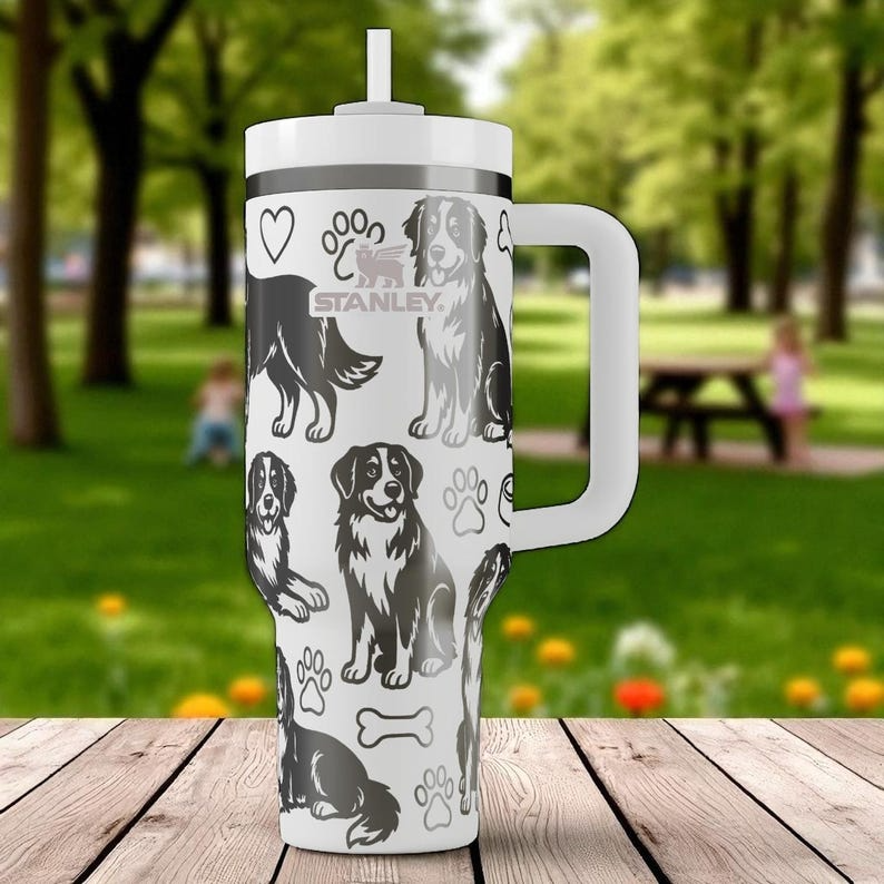 Engraved Bernese Mountain Dog Tumbler - Large Dog Lover Gift, Custom Pet Travel Mug