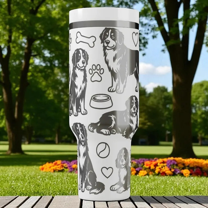 Engraved Bernese Mountain Dog Tumbler - Large Dog Lover Gift, Custom Pet Travel Mug