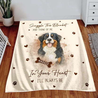 Snuggle This Blanket and Think of Me - Personalized Dog Memorial Photo Blanket - Pet Loss Remembrance Gift
