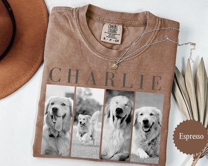 Custom Pet Photo Strip Shirt With Name - Personalized Black & White Dog Tee - Gift For Golden Retriever Moms