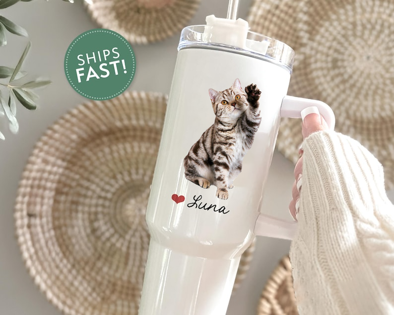Custom Cat Photo Tumbler, Personalized Cat Photo Cup