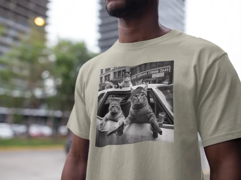 Funny Cat Gang Vintage Shirt - Gangster Cats In A Car Photo Tee With Custom Pet Option - Gift For Cat Lovers
