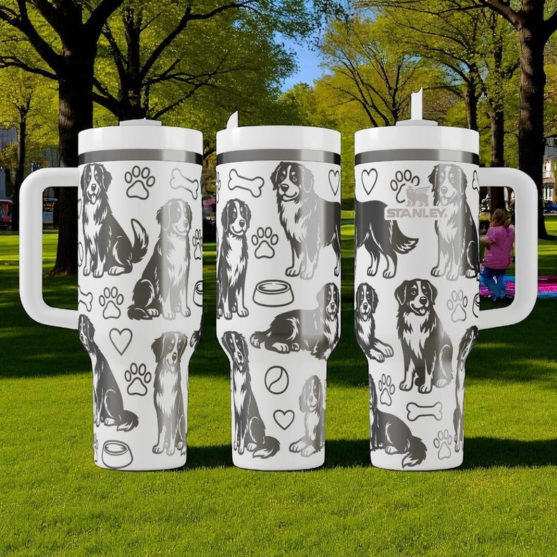 Engraved Bernese Mountain Dog Tumbler - Large Dog Lover Gift, Custom Pet Travel Mug