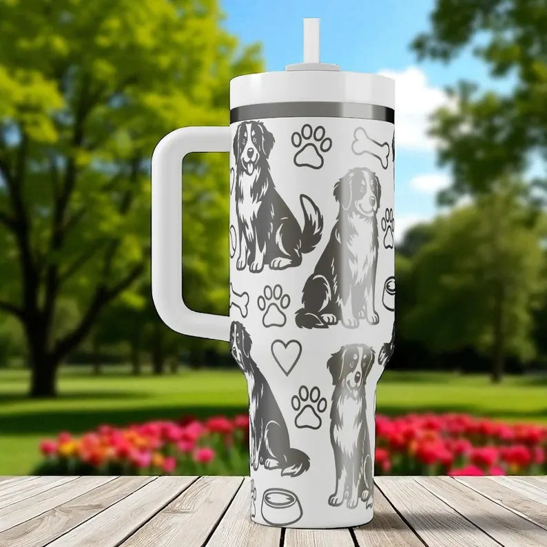 Engraved Bernese Mountain Dog Tumbler - Large Dog Lover Gift, Custom Pet Travel Mug