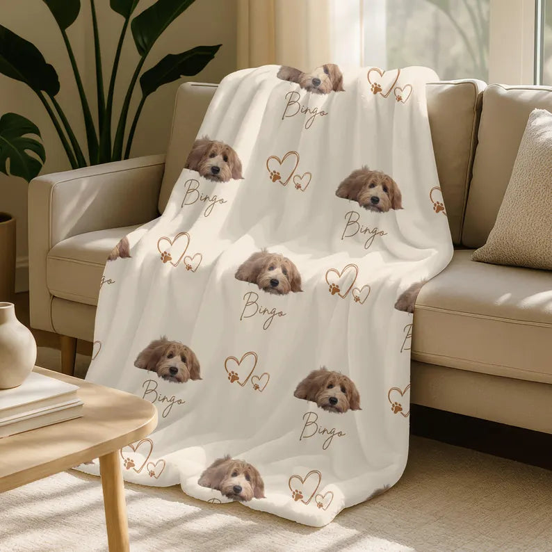 Pet Photo Blanket, Personalized Name, Soft Fleece or Sherpa