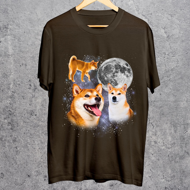 Three Shiba Inu Moon Shirt, Shiba Dog Galaxy Tee, Cute Space Dog Top, Kawaii Shiba Gift, Cosmic Dog Tshirt for Shiba Lovers