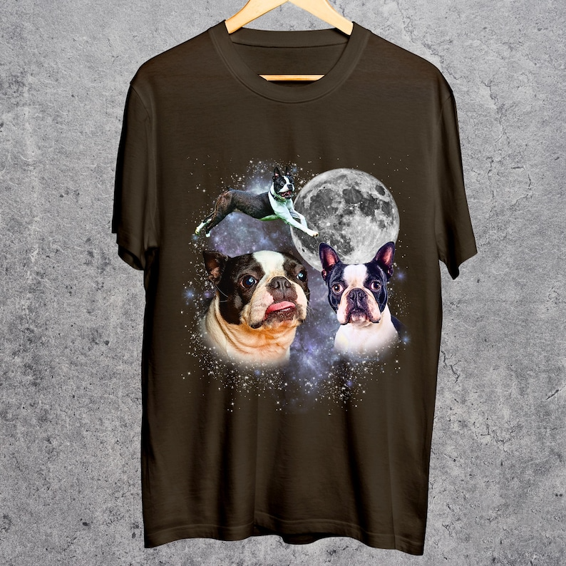 Three Boston Terrier Moon Shirt, Boston Terrier Galaxy Tee, Space Dog Lovers Top, Cosmic Pet Design, Gift for Boston Terrier Owners