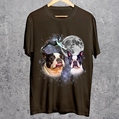Three Boston Terrier Moon Shirt, Boston Terrier Galaxy Tee, Space Dog Lovers Top, Cosmic Pet Design, Gift for Boston Terrier Owners