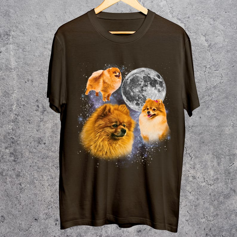 Three Pomeranian Moon Shirt, Pomeranian Galaxy Tee, Space Dog Lovers Top, Cosmic Pom Design, Gift for Pomeranian Owners
