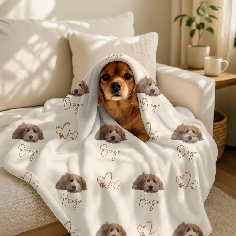 Pet Photo Blanket, Personalized Name, Soft Fleece or Sherpa