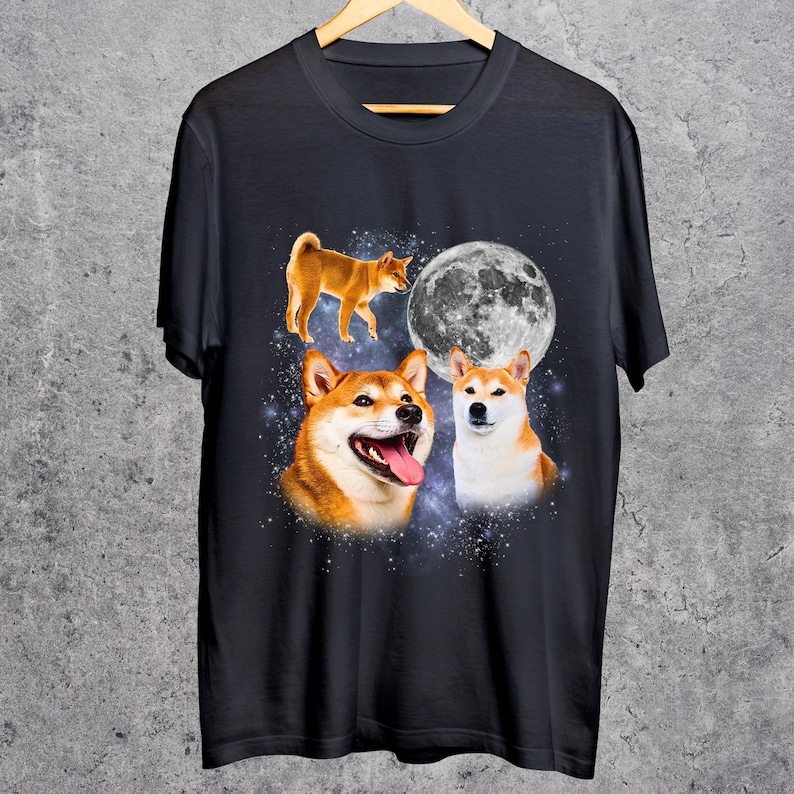 Three Shiba Inu Moon Shirt, Shiba Dog Galaxy Tee, Cute Space Dog Top, Kawaii Shiba Gift, Cosmic Dog Tshirt for Shiba Lovers