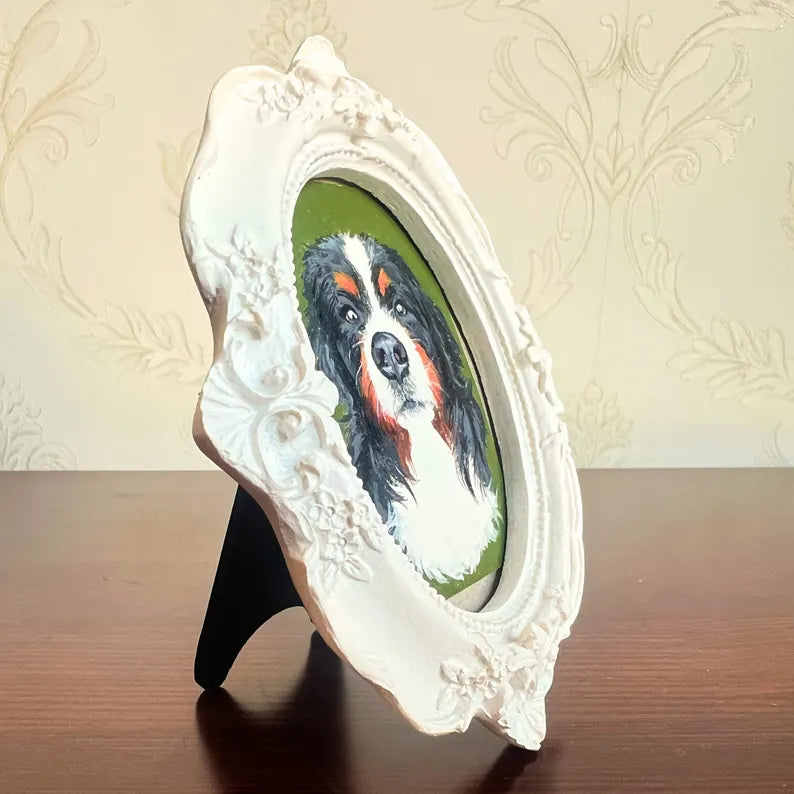 Hand-Painted Pet Portrait From Photo - Personalized Acrylic Dog Painting In Ornate Mini Frame - Pet Lover Gift