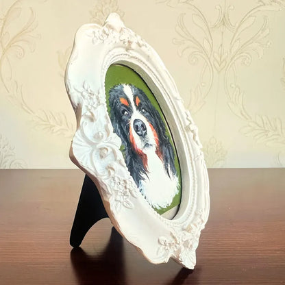 Hand-Painted Pet Portrait From Photo - Personalized Acrylic Dog Painting In Ornate Mini Frame - Pet Lover Gift