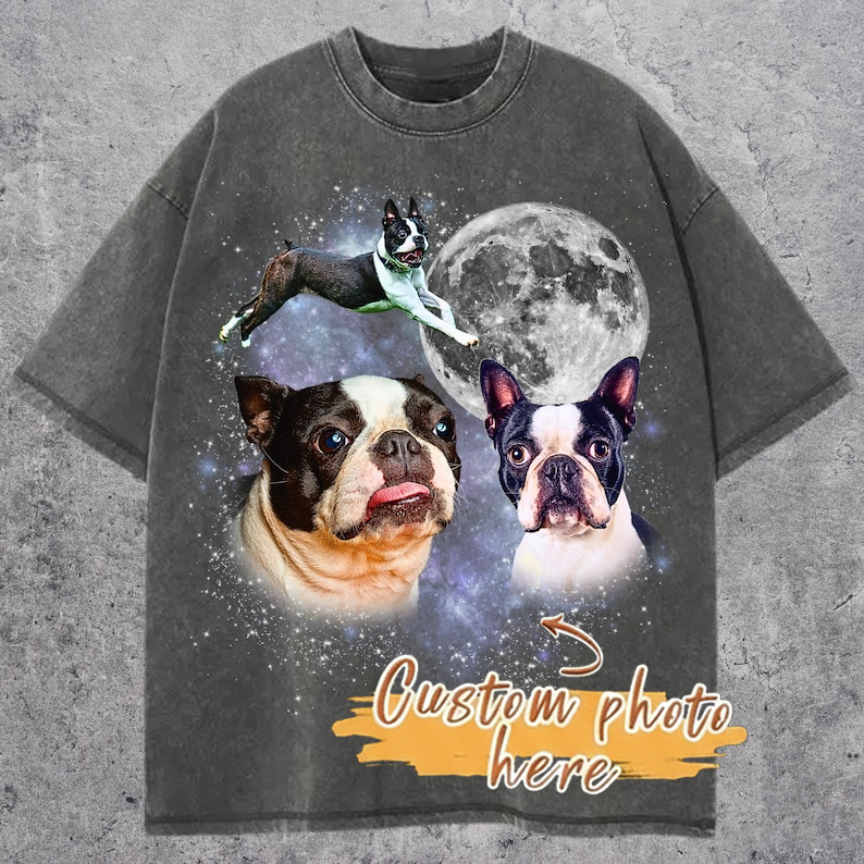 Three Boston Terrier Moon Shirt, Boston Terrier Galaxy Tee, Space Dog Lovers Top, Cosmic Pet Design, Gift for Boston Terrier Owners