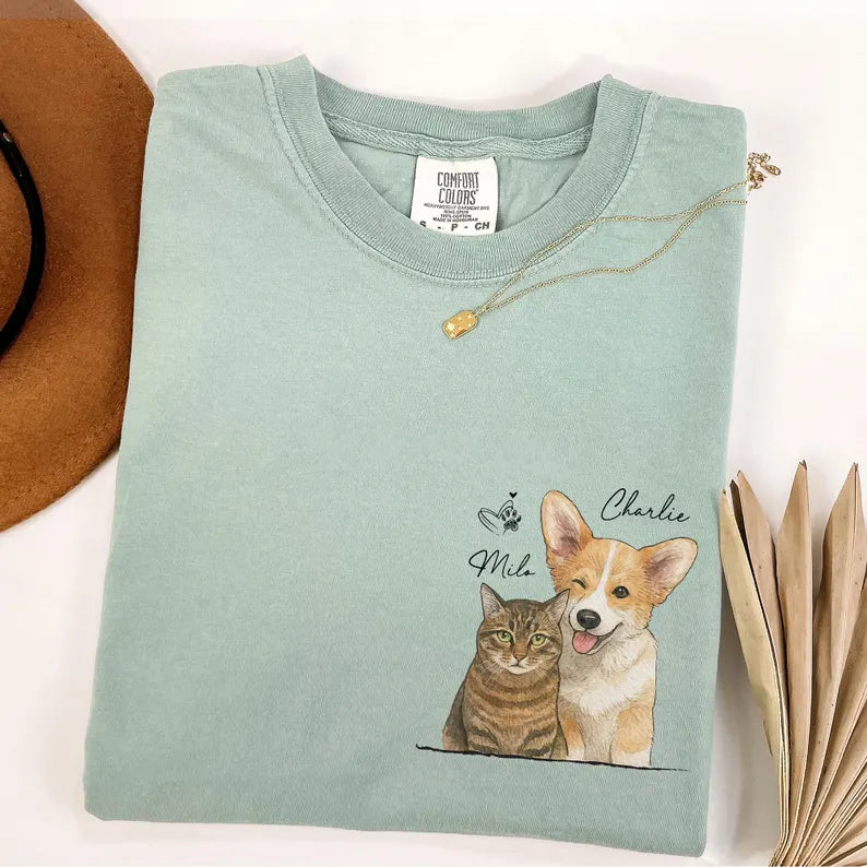 Comfort Colors Custom Dogs Face Watercolor Photo Shirt, Pet Portrait Crew Neck Gift For Dog Cat Lover