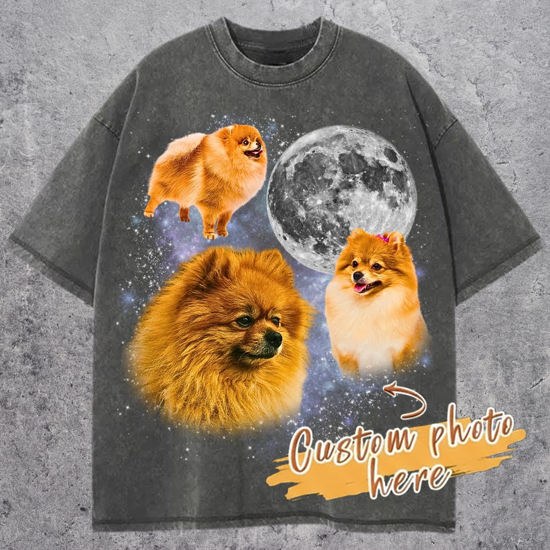 Three Pomeranian Moon Shirt, Pomeranian Galaxy Tee, Space Dog Lovers Top, Cosmic Pom Design, Gift for Pomeranian Owners