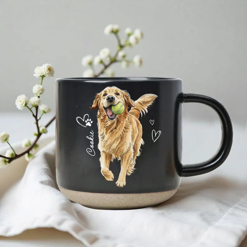 Personalized Dog cat Watercolor Photo Pottery Mug, Pet Portrait Coffee Cup Gift For Cat Dog Lovers, Dog Remembrance Gifts,Cat Mugs,Pet Lover