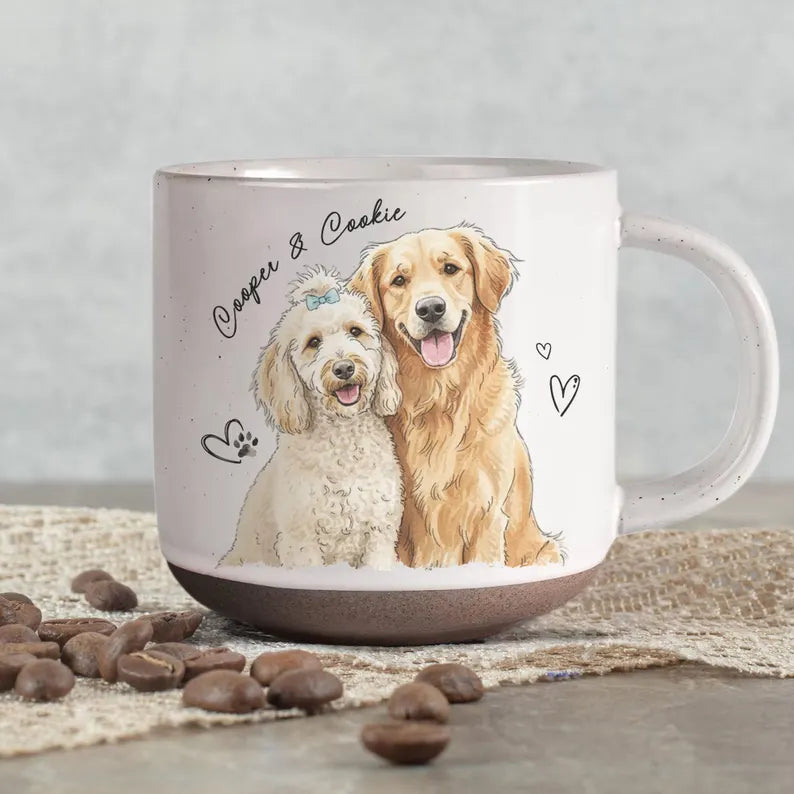 Personalized Dog cat Watercolor Photo Pottery Mug, Pet Portrait Coffee Cup Gift For Cat Dog Lovers, Dog Remembrance Gifts,Cat Mugs,Pet Lover