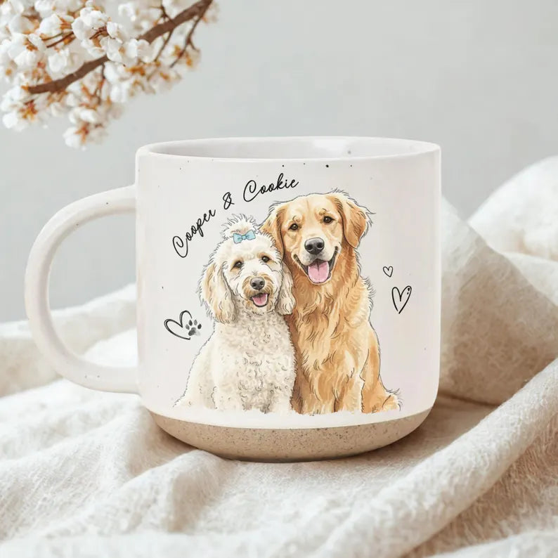 Personalized Dog cat Watercolor Photo Pottery Mug, Pet Portrait Coffee Cup Gift For Cat Dog Lovers, Dog Remembrance Gifts,Cat Mugs,Pet Lover