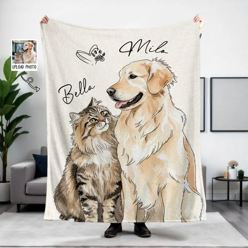 Personalized Pet Photo Blanket: Custom Fleece Dog/Cat Mom Gift Custom Dog Portrait Blanket Personalized Dog Blankets Cat Picture Blanket