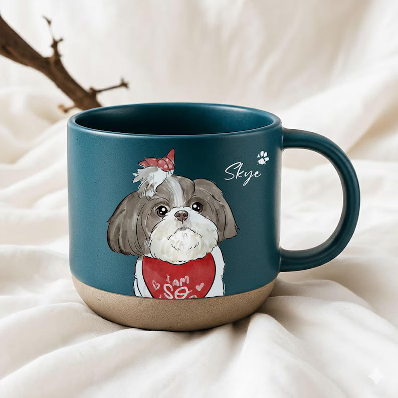 Cartoon Pet Portrait Pottery Mug - Personalized Dog & Cat Coffee Mug With Name - Gift For Pet Owners