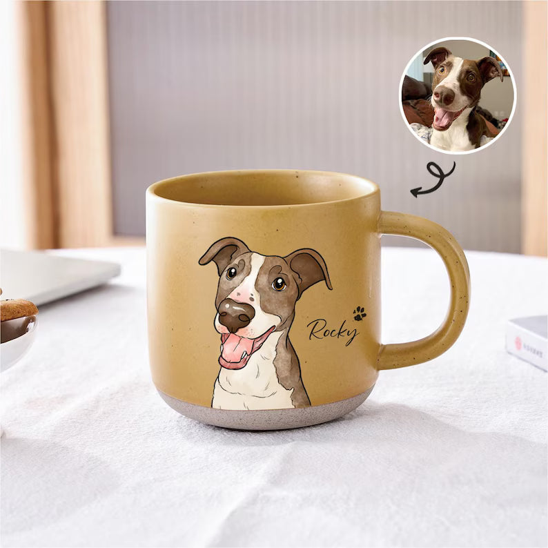 Custom Pet Pottery Mug - Watercolor Dog Portrait Mug - Cat Mug, Custom Pet Mug, Personalized Pet Gift for Owners