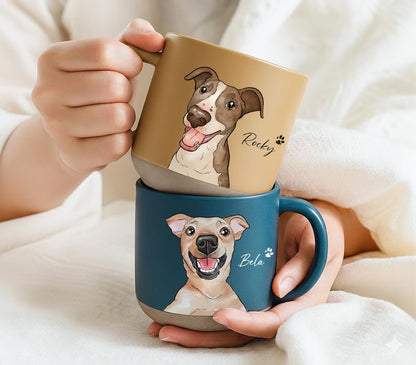 Cartoon Pet Portrait Pottery Mug - Personalized Dog & Cat Coffee Mug With Name - Gift For Pet Owners