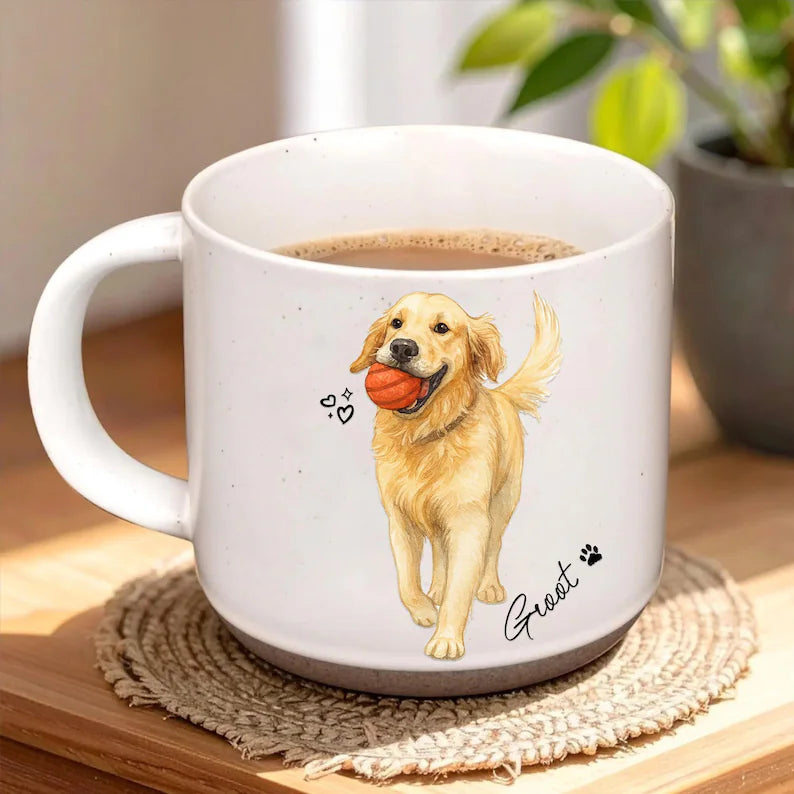 Custom Pet Portrait Pottery Mug – Personalized Watercolor Dog Cat Gift