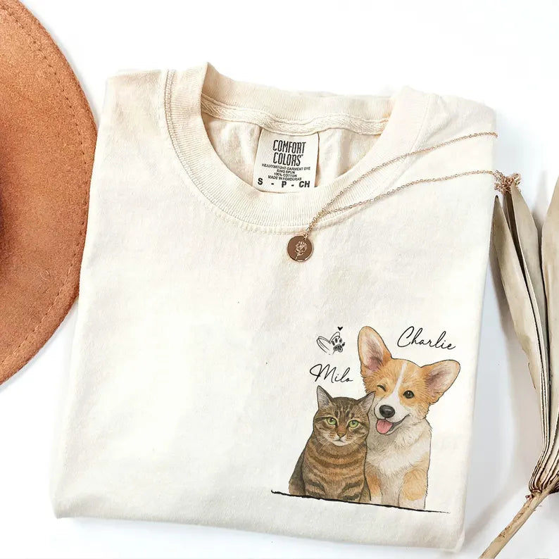 Comfort Colors Custom Dogs Face Watercolor Photo Shirt, Pet Portrait Crew Neck Gift For Dog Cat Lover