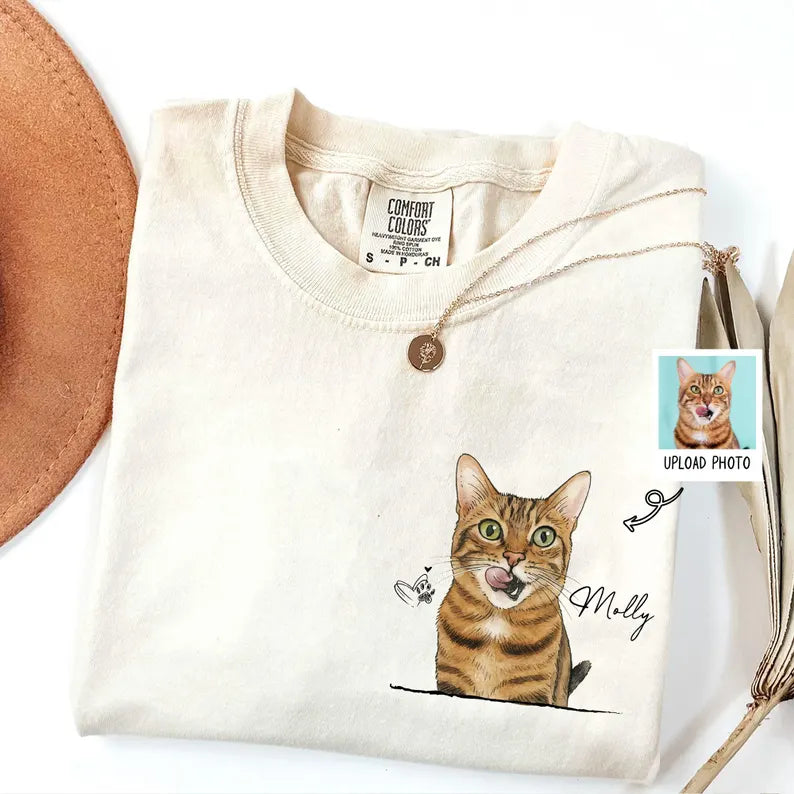 Custom Watercolor Pet Portrait Shirt - Personalized Dog Or Cat Face Tee With Name - Gift For Pet Lovers