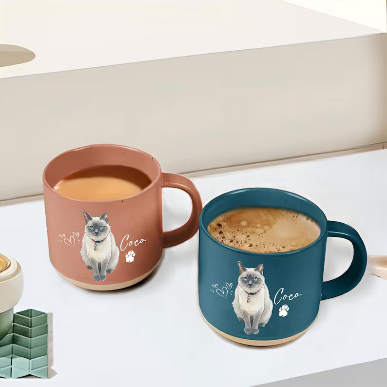 Personalized Watercolor Photo Pet Pottery Mug, Pet Portrait Coffee Cup Gift For Cat Dog Lovers, Custom Dog Remembrance Gifts, Cat Mugs