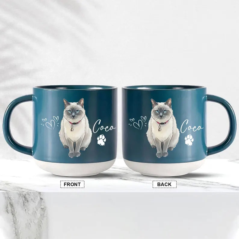 Personalized Watercolor Photo Pet Pottery Mug, Pet Portrait Coffee Cup Gift For Cat Dog Lovers, Custom Dog Remembrance Gifts, Cat Mugs