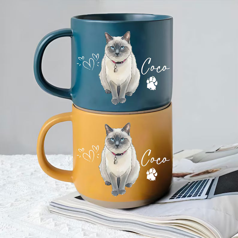 Personalized Watercolor Photo Pet Pottery Mug, Pet Portrait Coffee Cup Gift For Cat Dog Lovers, Custom Dog Remembrance Gifts, Cat Mugs