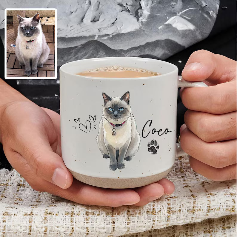 Personalized Watercolor Photo Pet Pottery Mug, Pet Portrait Coffee Cup Gift For Cat Dog Lovers, Custom Dog Remembrance Gifts, Cat Mugs