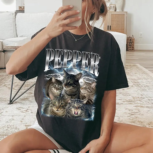 Custom Pet Bootleg Shirt, Custom Photo Retro Cat Bootleg Comfort Color Shirt, CUSTOM Your Own Bootleg Idea Here,Pet Photo Shirt,Cat Mom Gift