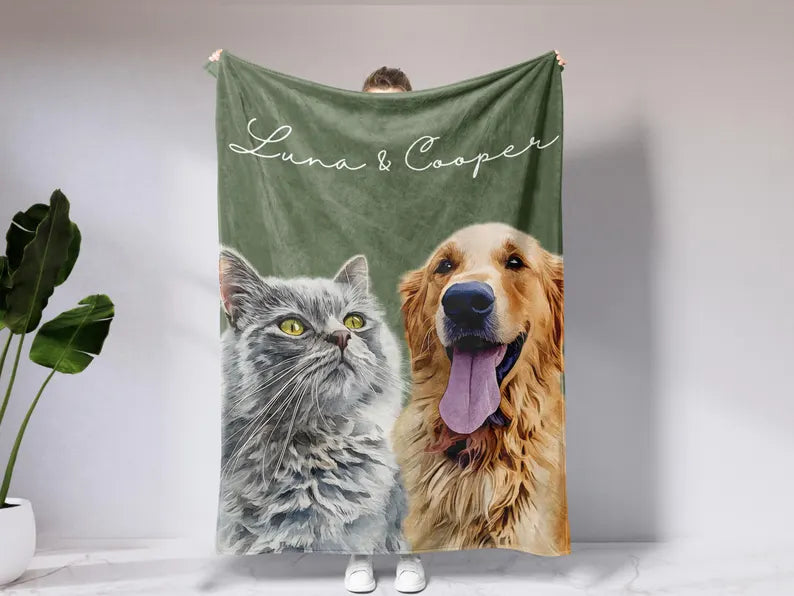 Custom Pet Blanket With Photo And Name, Personalized Dog Portrait Gift, Cat Picture Throw, Dog Mom Gift, Pet Memorial, Cat Picture Blanket
