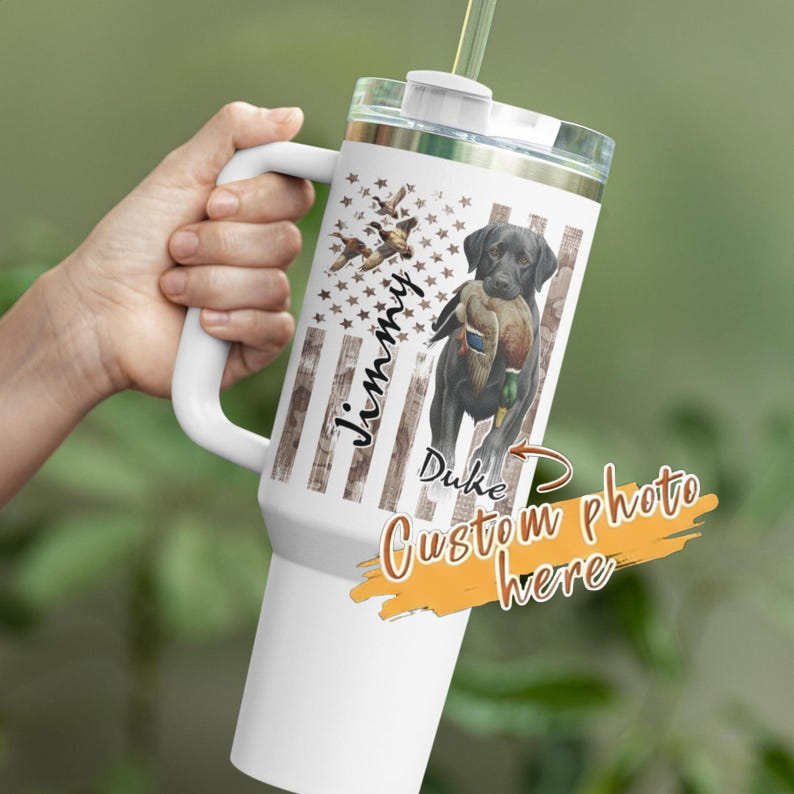 Personalized Hunting Tumbler with Black Lab, Custom Local Boy Hunter Cup with Name, Duck Dog Retriever Gift for Men, Dad & Outdoor Hunters