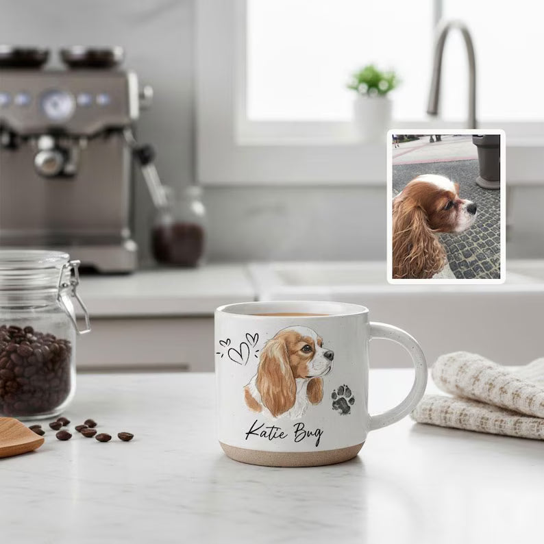 Personalized Watercolor Photo Pet Pottery Mug, Pet Portrait Coffee Cup Gift For Cat Dog Lovers, Custom Dog Remembrance Gifts, Cat Mugs