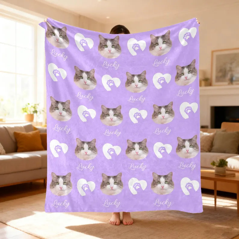 Custom Pet Photo Blanket With Name, Personalized Dog Cat Blanket, Family Gifts