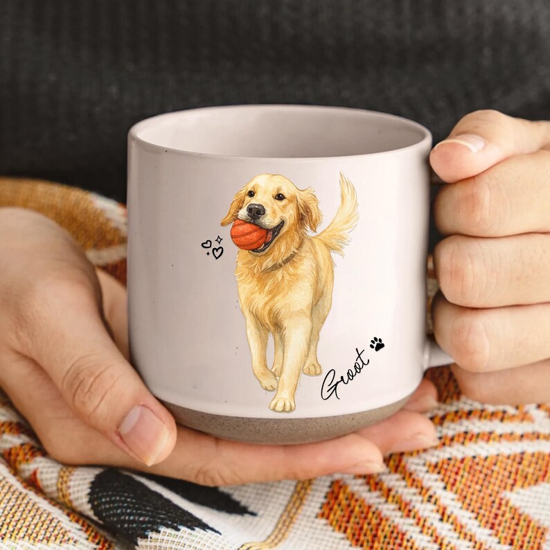 Custom Pet Portrait Pottery Mug – Personalized Watercolor Dog Cat Gift