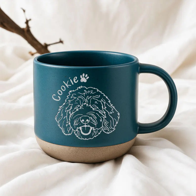 Photo Pet Engraved Pottery Mug, Personalized Pet Portrait Coffee Cup Gift For Cat Dog Lovers, Custom Dog Face Remembrance Gifts, Cat Mugs